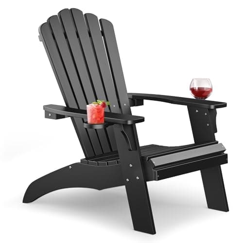 Upstreman Home Oversized Adirondack Chair Set of 1, Outdoor Fire Pit Chair with 2 Cup Holders, Adirondack Patio Chair Weather Resistant for Outside, Porch, Lawn, Garden- A1 Max, Black