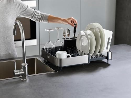 Joseph Joseph Extendable Dish Drying Rack with Dual Parts - Stainless Steel, Non-Scratch, Movable Utensil Drainer & Drainage Spout, Gray 6
