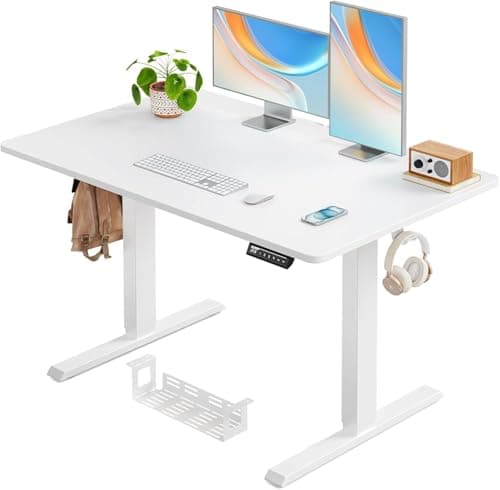 ErGear Whole Piece Standing Desk with 48x30 inch Desktop, Adjustable Stand Up Desk for Home Office, Electric Computer Desk Workstation with Cable Management Tray, White, EGESD65W