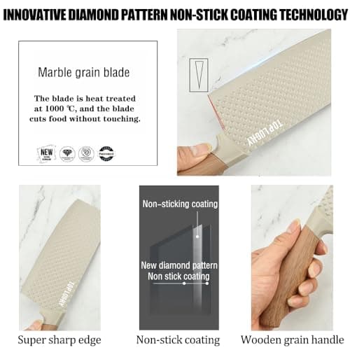 Knife Set, Wiztoynia 6-Piece Khaki Kitchen Knife Set for Home, Anti-Rust Non-stick Stainless Steel Sharp Chef Knife Sets with Universal Knife Block for Kitchen, Ergonomical Design (Khaki) 5