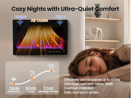 Electric Fireplace Insert 30" Realsmart 1500W Wall Mounted Fireplaces Recessed Heaters,Fit for 2 X 6 stub, Remote Control Slim Black Fireplace Touch Screen Timer 12 Flame Colors LED Decor Low Noise 5