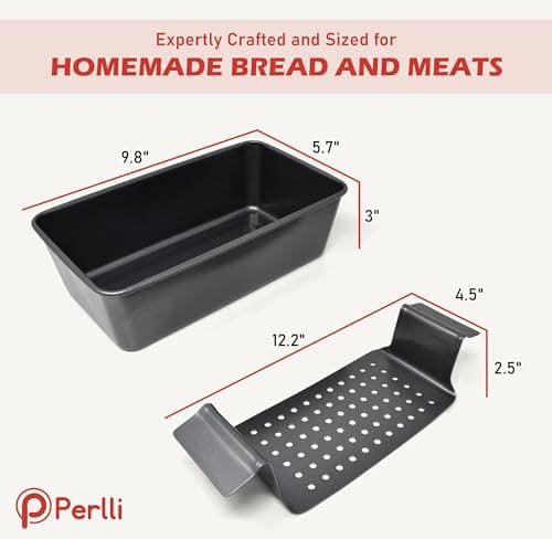 PERLLI Meat Loaf Pan with Drip Tray – 2 Pc. 9.8 x 5.7 In. High-Carbon-Steel Nonstick Meatloaf Pan with Drain Tray – Large BPA-Free Oven Loaf Pan for Baking, Bread, Cakes, Roasting Meat, & More 7