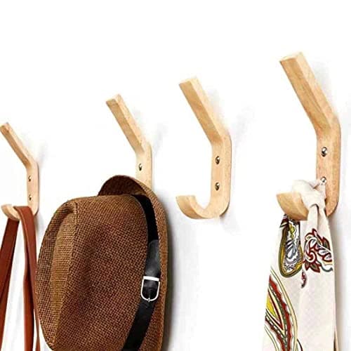 Watbeyoz Wooden Coat Hooks Wall Hooks,Natural Oak Wood Hooks Decorative Vintage Wood Wall Hooks Organizer Heavy Duty Wall Mounted Hooks for Hanging Coats, Key, Cap, Cup (4 Pack) 5