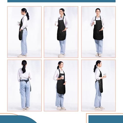 Batex Premium Adjustable Cotton Chef Aprons with 2 Pockets and Bandana, 2 Pack, Kitchen Apron for Women and Men (Black) 6
