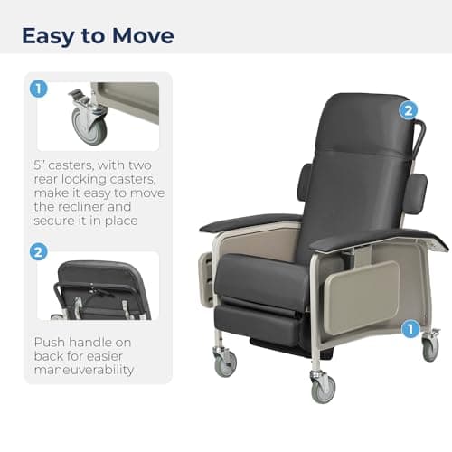 Drive Medical 4 Position Clinical Care Geri Chair Recliner, Reclining Padded Chair with Armrests, Charcoal 5