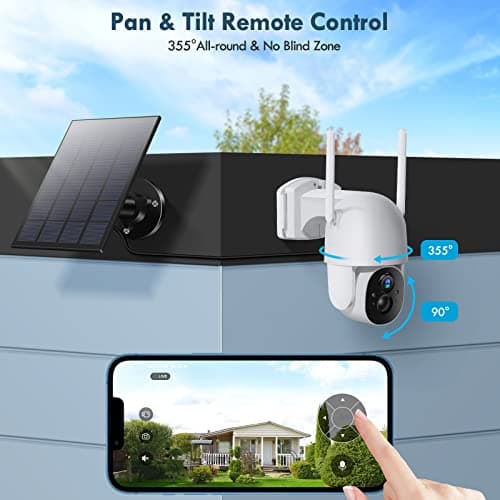 Poyasilon Solar Security Cameras Wireless Outdoor, Wireless Cameras for Home/Outdoor Security, 355°PTZ, 3MP 2K FHD WiFi Camera with Spotlight, Motion Detection, Siren, Color Night Vision, SD/Cloud 6