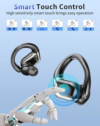 Wireless Earbuds, Bluetooth 5.4 headphones Sport with ENC Noise Cancelling Mic, 50 Playback Over-Ear Buds Deep Bass, Earphones with Earhooks, IP7 Waterproof Fitness Headset for Gym Running Workout 7
