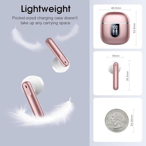 Wireless Earbuds, Bluetooth 5.4 Headphones in Ear Buds, HiFi Stereo Wireless Earphones with 4 ENC Noise Cancelling Mics, 40H Wireless Headphones with IP7 Waterproof, Dual LED Display USB C, Rose Gold 6