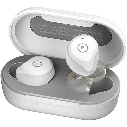 TOZO NC9 Hybrid Active Noise Cancelling Wireless Earbuds, in Ear Headphones IPX6 Waterproof Bluetooth 5.3 Stereo Earphones, Immersive Sound Premium Deep Bass Headset Matte White