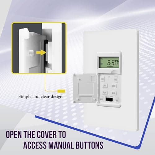 ENERLITES No Neutral Wire Programmable Digital Timer Switch for Lights, Fans, 7-Day 18 ON/Off Timer Settings, 1-Pole, UL Listed, HET01-C-J-W, White 6