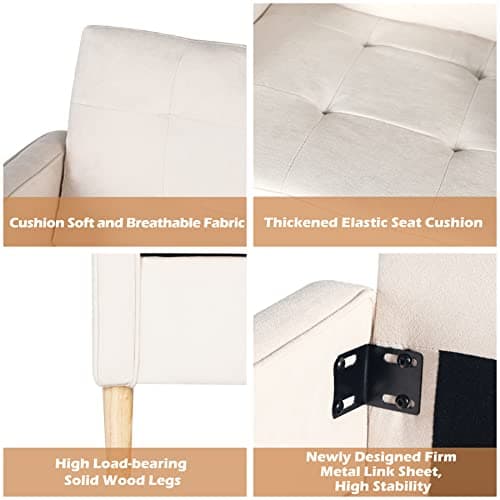 STHOUYN Mid Century Modern Home Office Upholstered Fabric Accent Chairs Set of 2 with Arms Reading Chair Club Chair, Living Room Bedroom Office, White (2, White) 5