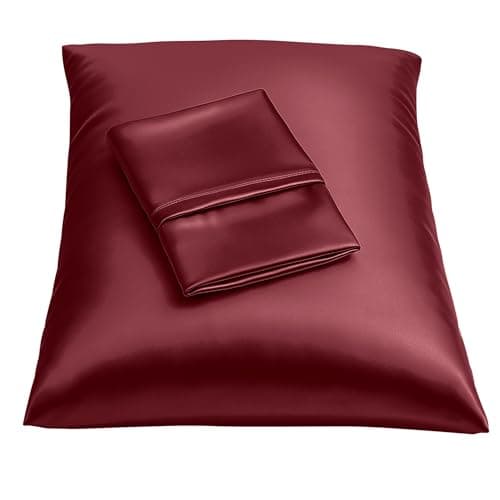 BLISSFORD Satin Pillowcase with Zipper, for Hair and Skin Care, Feels Soft and Cool Like a Silk Pillowcase, Satin Pillow Cases 2 Pack, Slik Pillow Cover, Burgundy, Standard, Set of 2