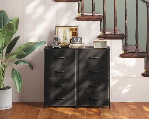 AODK Dresser for Bedroom with 4 Storage Drawers, Small Dressers Chest of Drawers Fabric Dresser with Sturdy Steel Frame, Black 8