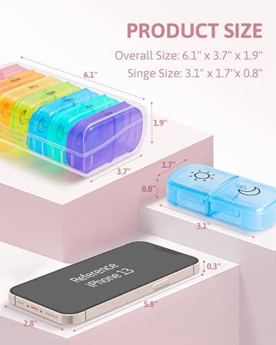 FEATY Weekly Pill Organizer 2 Times a Day with Same-Side Large Opening for Easy Filling & Retrieving, Color Tracking 7 Day AM PM Pill Box with Large BPA Free Pill Case for Vitamins, Fish Oils (Clear) 7