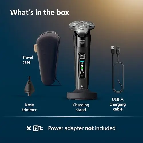 Philips Norelco Shaver i9000, Wet & Dry Electric Shaver, Ink Black, SenseIQ Technology, Triple Lift & Cut System, 360 Rotating Dual SteelPrecision Precision Blades, Nose Trimmer, Model X9000/90 7