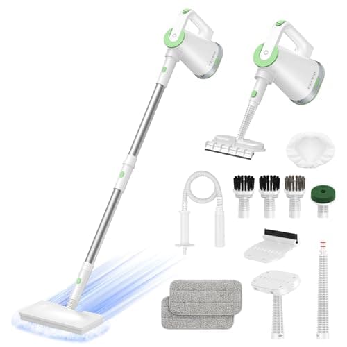 FEPPO Steam Mop with Detachable Handheld Steam Cleaner for Home and Floor Cleaning, 10-in-1 Multi-purpose Attachments & 2 Pads, Powerful Steamer for Floors, Hardwood, Tiles,Grout,Windows,Kitchen,Bath
