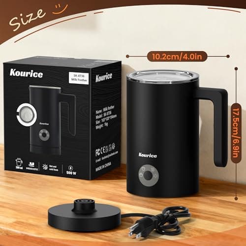Kourice Milk Frother Electric, 4-in-1 Milk Frother and Steamer for Latte, Cappuccino, Hot & Cold Milk Froth Maker, Automatic Milk Steamer and Frother, Quiet One-Touch Operation, Easy to Clean 8