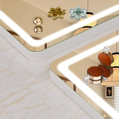 Hasipu Vanity Mirror with Lights, 31.5" x 22" LED Makeup Mirror, Lighted Makeup Mirror with Dimmable 3 Modes, Touch Screen Control Vanity Mirror Round White 9