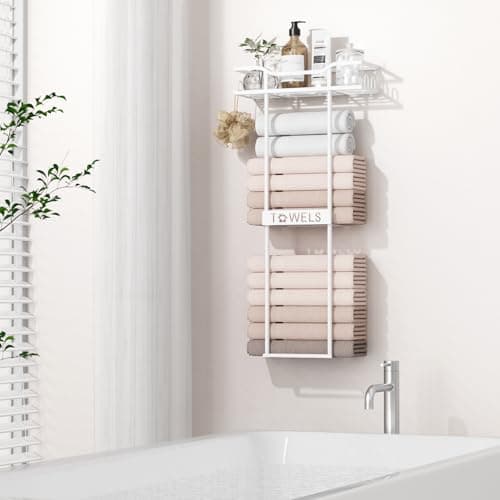 Aetyord Towel Racks for Bathroom Wall Mounted Towel Storage Organizer Wall Towel Rack for Rolled Towels（2 Tier White 6