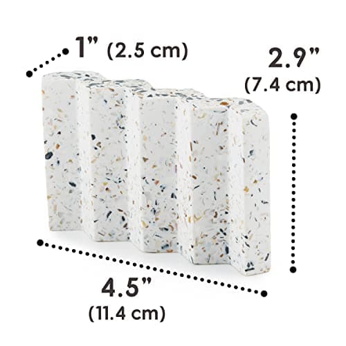 Tapeera Zig Zag Terrazzo Stone Soap Dish for Bathroom Sink - Concrete Soap Saver for Bar Soap Holder for Shower - Sponge Holder - Self Draining Soap Dish Holder - Kitchen Soap Tray (White) 5