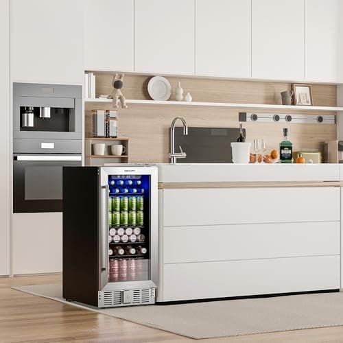 EUHOMY 15" Beverage Refrigerator Cooler Under Counter 125 Cans Built-in Beverage Fridge with Glass Door, LED Light, Beer Fridge for Soda, Water, Wine - Home Kitchen Bar. 7
