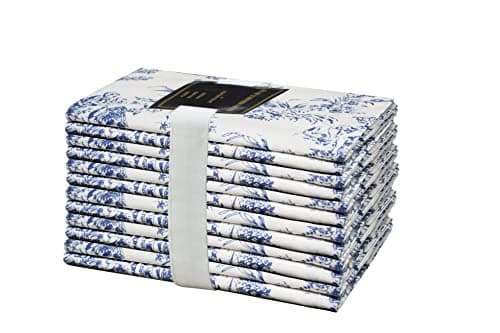 COTTON CRAFT Cloth Napkins - Set of 12-100% Cotton Reusable Country French Toile Dinner Napkin - Everyday Spring Summer Fall Christmas Holiday Party Gift - Soft Absorbent Serviette -18x18 - Blue