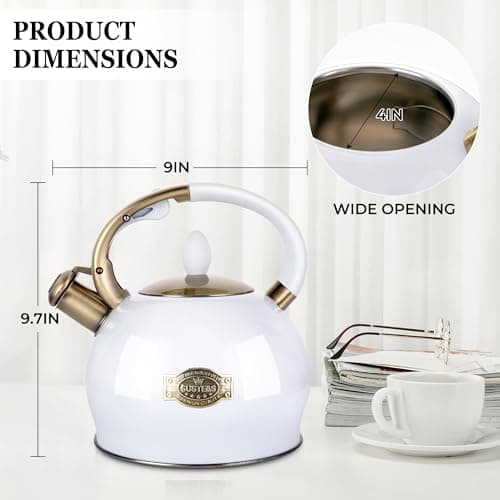 SUSTEAS Stove Top Whistling Tea Kettle - Food Grade Stainless Steel Teakettle Teapot with Cool Touch Ergonomic Handle, With 1 Silicone Pinch Mitt Included, 2.64 Quart(WHITE) 6