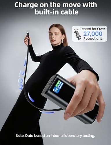 Laptop Power Bank, 130W Portable Charger with Dual Ports & Built-in Retractable Cable, 20000mAh Portable Power Bank with Smart Digital Display, for iPhone 17/16/15 Pro/Pro Max Series, MacBook, Android 5