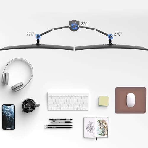 Pholiten Dual Monitor Stand, Heavy Duty Adjustable Monitor Arm Desk Mount for 2 Screens up to 32 Inches, Tilt, Swivel, Rotate, Supports Tilt, Swivel, Rotate, Supports 22 lbs per Monitor Arm 6
