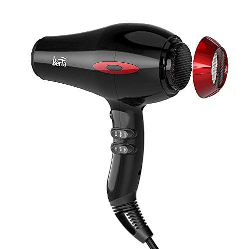 BERTA 1875W Professional Salon Hair Dryer Negative Ionic Blow Dryer, 2 Speed 3 Heat Settings Cool Button with AC Motor, Concentrator Nozzle & Diffuser & Comb 9