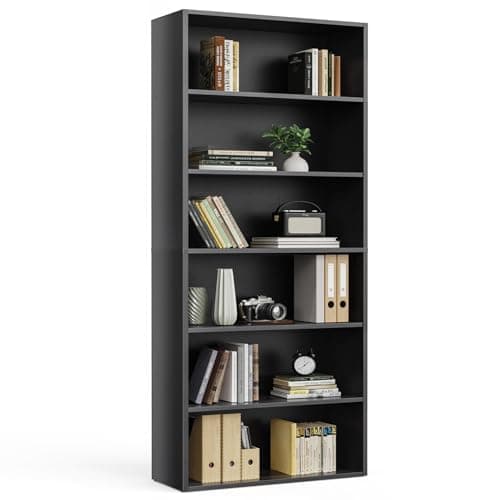Sweetcrispy Industrial 6 Shelf Bookcase - Large 63 Inch Tall Floor Standing Open Bookshelf with Anti-Tipping Device for Home Office, Living Room, and Bedroom Storage, Black
