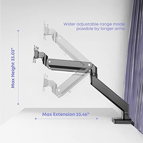 Heavy Duty Monitor Arm for Ultrawide Screens up to 49 inch and 39.6lbs, Premium Aluminum Single Desk Mount Stand with Gas Spring, VESA 75x75/100x100 6