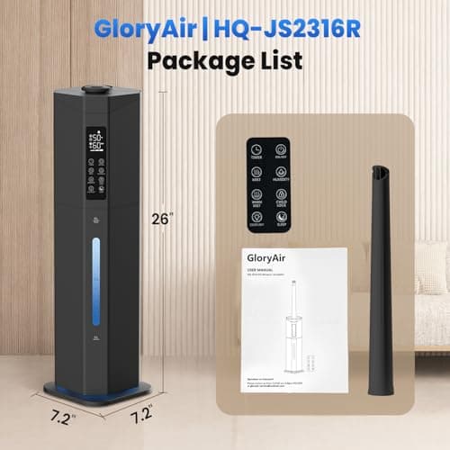 Humidifiers for Bedroom - GloryAir 2.38Gal/9L Top Fill Warm & Cool Mist Humidifier for Large Room 750ft² with Auto Mode 7-Color Light, Humidistat, Quiet Humidifier for Plants Baby Adults Home & Office 9