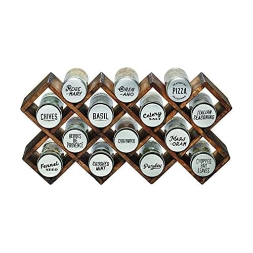 Kamenstein 10 Jar Criss-Cross 2-in-1 Spice Organizer for Countertop or Wall with Spices Included, FREE Spice Refills for 5 Years, Gray Wash Bamboo with Metal Caps