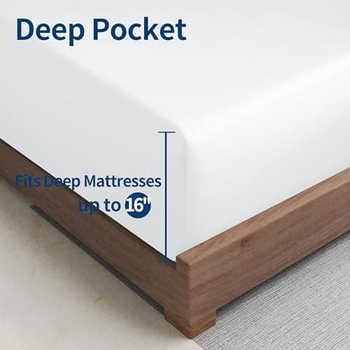 Bamboo Viscose Cooling Fitted Sheet Queen Size Only, 400 Thread Count, 16" Deep Pocket Cooling Bottom Sheets for Hot Sleeper, Silky Soft Breathable (Queen, White 5