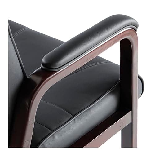 Alera Madaris Series Leather Guest Chair w/Wood Trim, Four Legs, Black/Mahogany 8