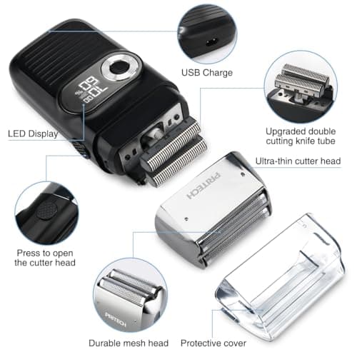 PRITECH Foil and Bald Shavers 2 in 1 Electric Shaver for Men Foil Blade and PopupTrimmer with Rechargeable 3 Adjustable Speeds Men's Shaver (Black Silver) 5