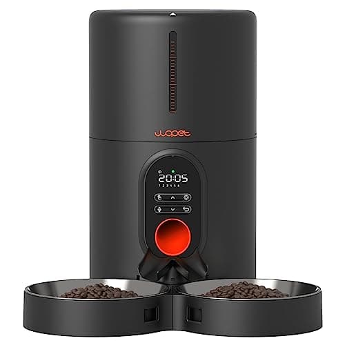 WOPET Automatic Cat Feeders 2 Cats - Timed Cat Feeder with Stainless Steel Bowl, Programmable 1-6 Meals Control, Dual Power Supply, Automatic Pet Feeder for Dogs and Cats