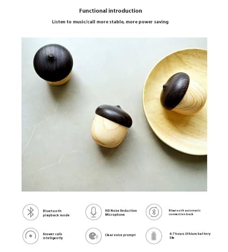 HaoYiShang Small Wireless Bluetooth Speaker, Portable Mini Speaker Waterproof Cute Wooden Nut Shape Unique Tiny Outdoor Speaker for iPhone Backpack Travel 6