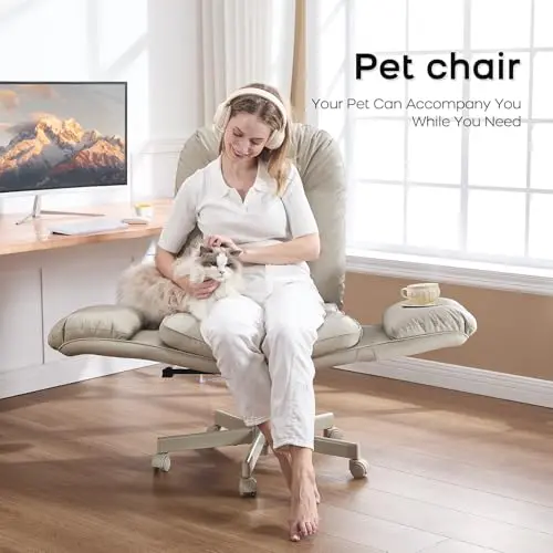 amseatec Criss Cross Chair with Armrests & Wheels for Cross-Legged Sitting, Comfortable Adjustable Swivel Office Desk Chair –PU Leather Vanity Chair for Home, Makeup and Bedroom (Cream) 6