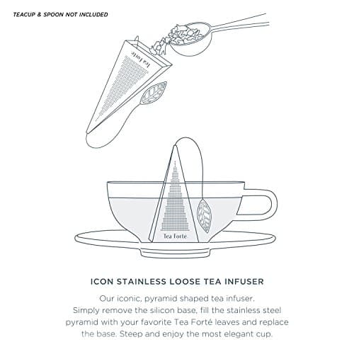 Tea Forte Icon Stainless Steel Loose Leaf Tea Infuser, Extra Fine Strainer with Silicone Leaf and Base 6