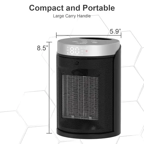 Space Heater, AUBKN Small Portable Electric Heaters for Indoor Use with Thermostat and Remote,12H Timer, 5 Mode, 1500W PTC Ceramic Fast Safety Heat for Home Office Bedroom 7