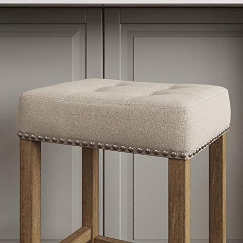 Nathan James Hylie Nailhead Wood Pub-Height Kitchen Counter Bar Stool 29", Natural Flax/Light Brown 7