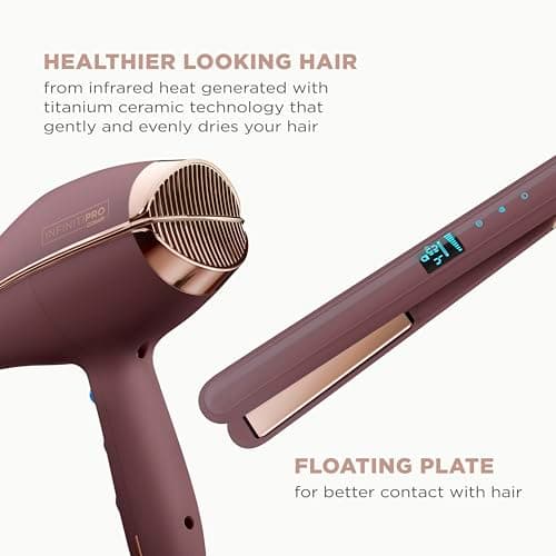 Conair Limited Edition Bundle | INFINITIPRO by CONAIR Hair Dryer with Diffuser - and - Conair Double Ceramic 1-inch Digital Flat Iron | Plum | Amazon Exclusive 5