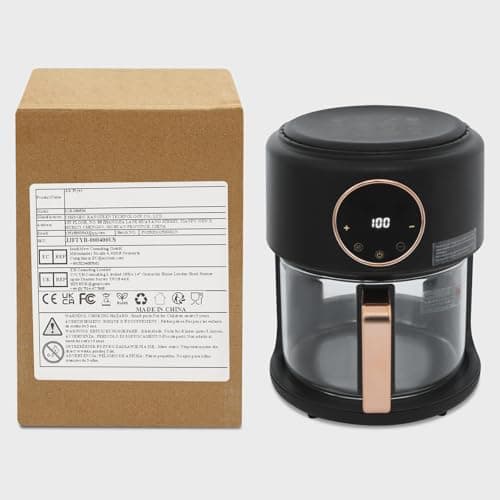 LUNUMAOS Mini Air Fryer, 3.8Qt Glass Air Fryer, 360° Viewable Touch Screen with Digital Display Adjustable Temperature Works Cookware French Fries Chicken Legs (Black) 8