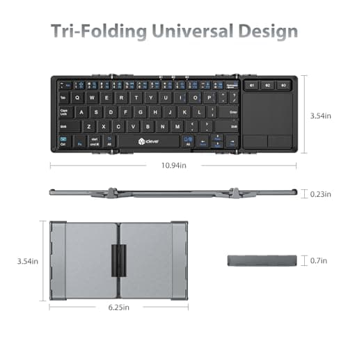 iClever Foldable Keyboard with Touchpad, BK08 Portable Tri-Folding Bluetooth Keyboard for iPad, iPhone, Windows, Mac & Android — Connect Up to 3 Devices 5