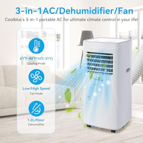 Coolblus Portable Air Conditioners, 8400 BTU air conditioner Cools Up to 350 Sq.Ft, 3 in 1 Portable AC with Remote Control,24H Timer,Smart Sleep Mode,Window Installation Kit & Filter Cleaning Brush, S 2