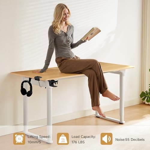 ONBRILL Electric Standing Desk, 63x30 Inches Rectangle Stand Up Desk with 4 Legs, Sit Stand by Memory Controller & Dual Motor, Adjustable Height from 28-46 Inches for Work Office Home, Oak Color 6