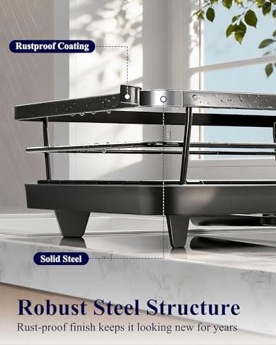 Kitsure Dish Drying Rack for Kitchen Counter, Stainless Steel Sink Organization and Storage Essentials with Cutlery Holder, Home and Appartment Decor, 12''W x 15.5''L, Black 6