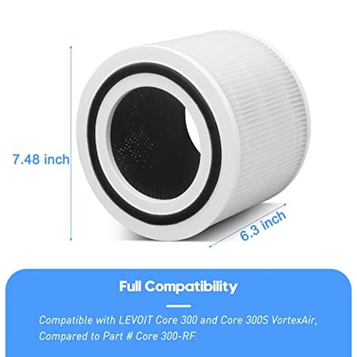 Core 300 Replacement Filter for LEVOIT Core 300, Core 300-P, Core 300S Vortex Air Air Purifier, 3-in-1 H13 Grade True HEPA Filter Replacement 2 Pack, Compare Part No. Core 300-RF (White) 8